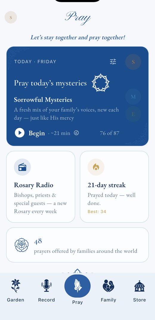 The Pray tab — today’s mysteries in your family’s voices